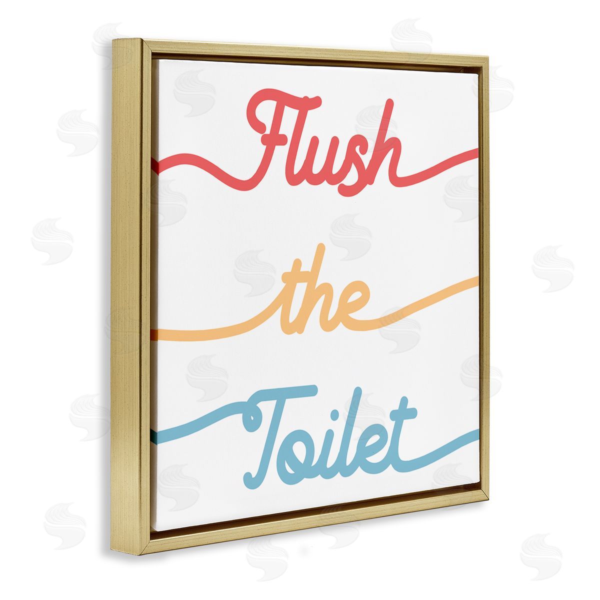 Stupell Studio Flush the Toilet Sign Children's Bathroom Typography Gold Floating Frame Canvas Wall Art Print