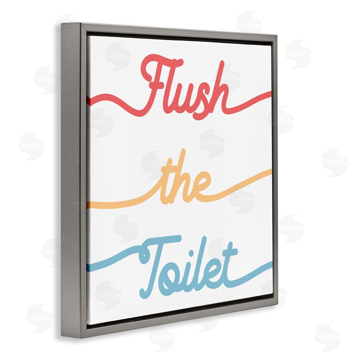 Stupell Studio Flush the Toilet Sign Children's Bathroom Typography Gray Floating Frame Canvas Wall Art Print