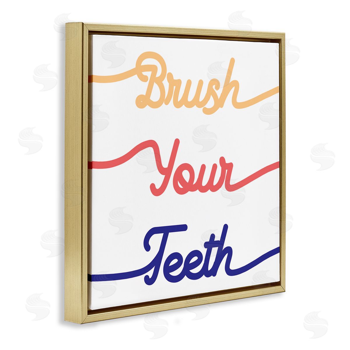 Stupell Studio Brush Your Teeth Children's Bathroom Dental Hygiene Gold Floating Frame Canvas Wall Art Print