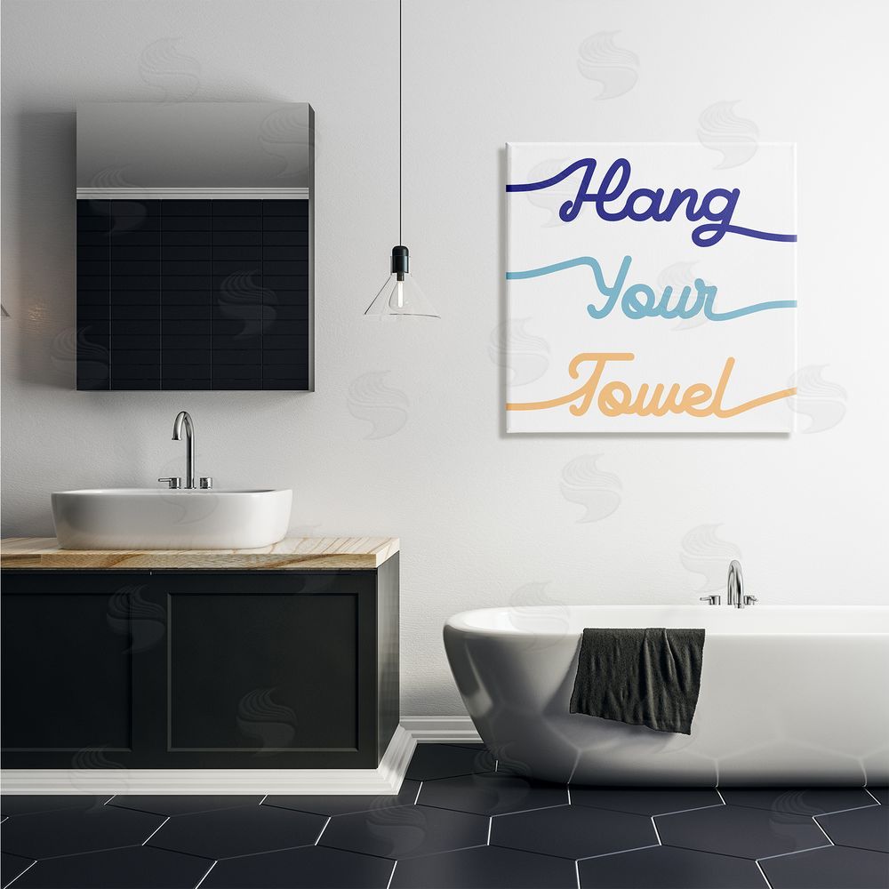 Stupell Studio Hang Your Towel Phrase Children's Bathroom Typography Canvas Wall Art in Room
