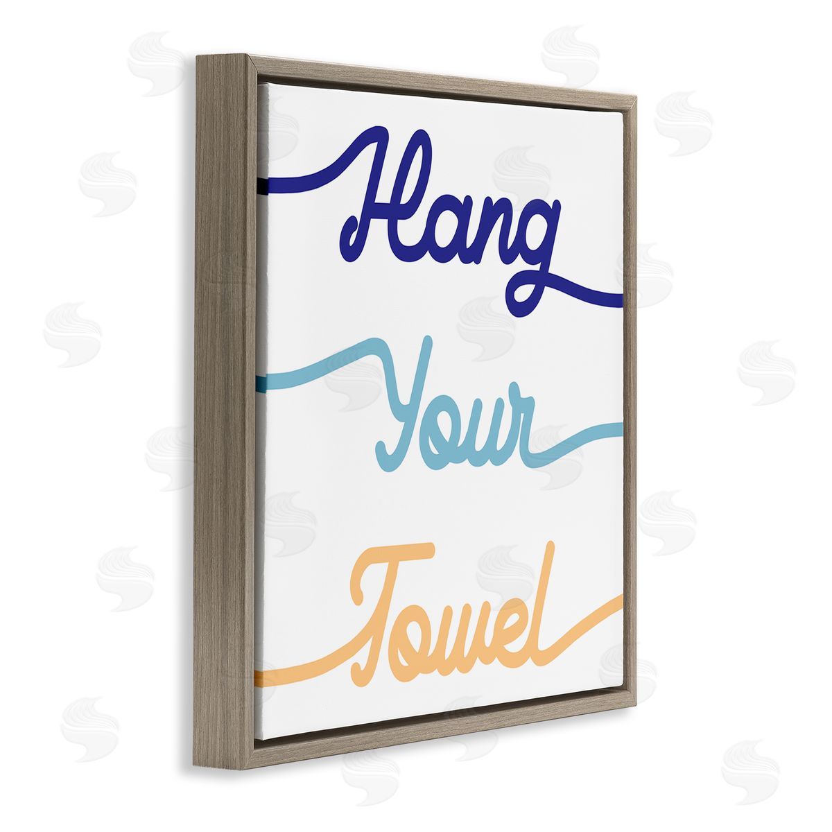 Stupell Studio Hang Your Towel Phrase Children's Bathroom Typography Brown Floating Frame Canvas Wall Art Print