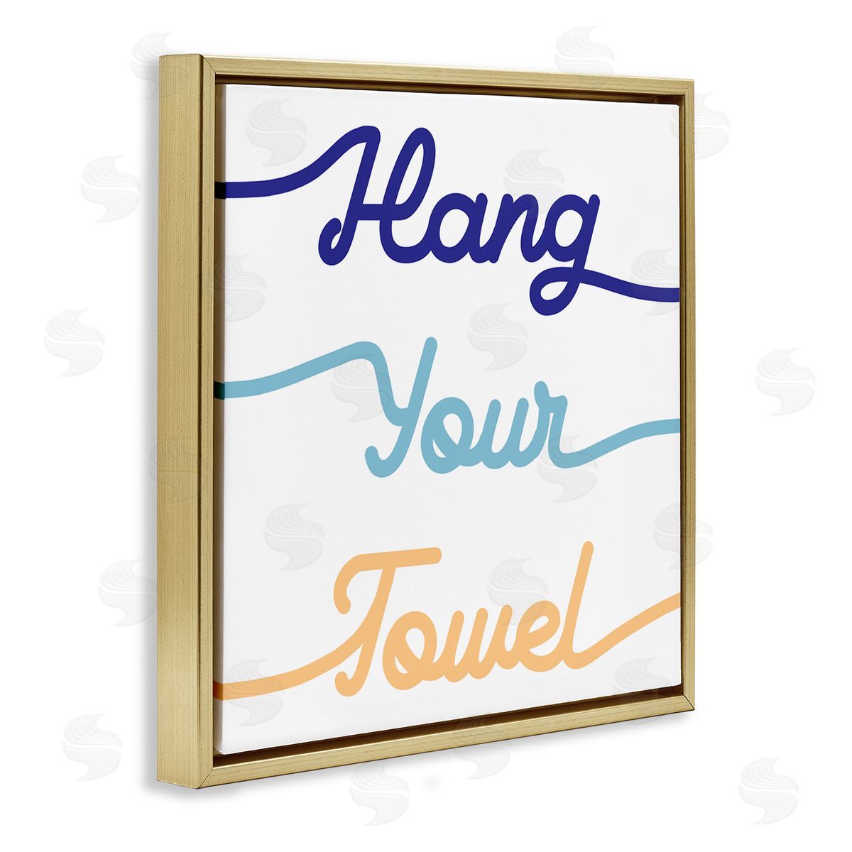 Stupell Studio Hang Your Towel Phrase Children's Bathroom Typography Gold Floating Frame Canvas Wall Art Print