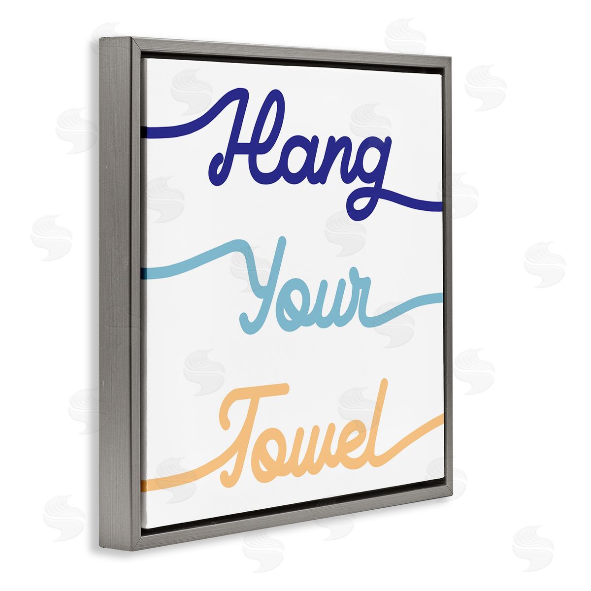 Stupell Studio Hang Your Towel Phrase Children's Bathroom Typography Gray Floating Frame Canvas Wall Art Print