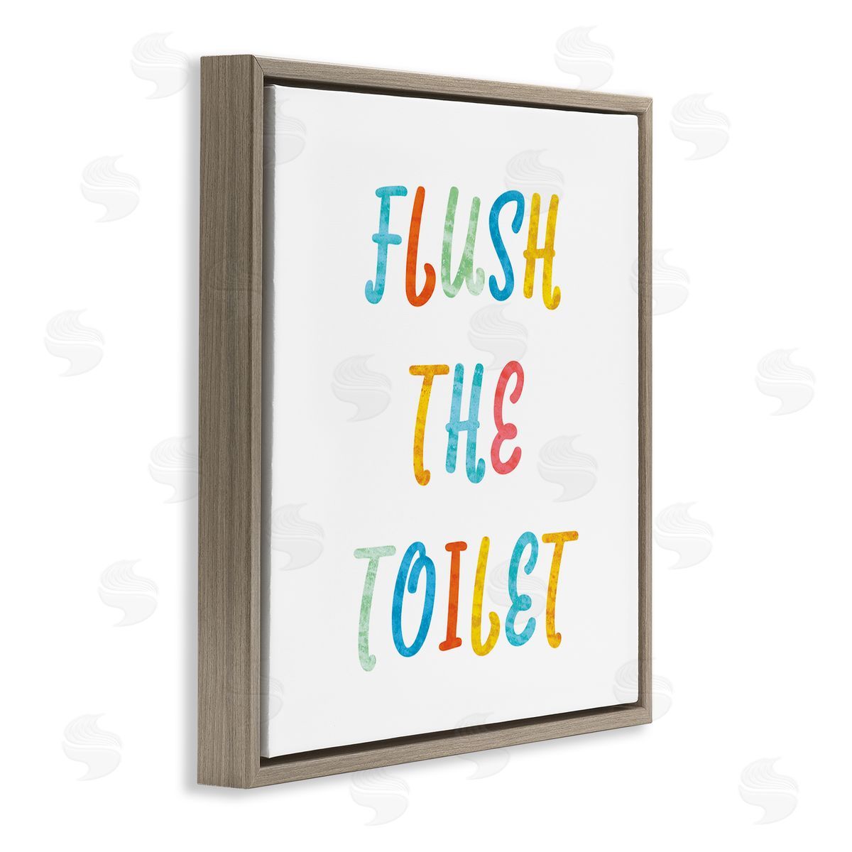 Stupell Studio Flush the Toilet Bathroom Rules Kids Typography Brown Floating Frame Canvas Wall Art Print