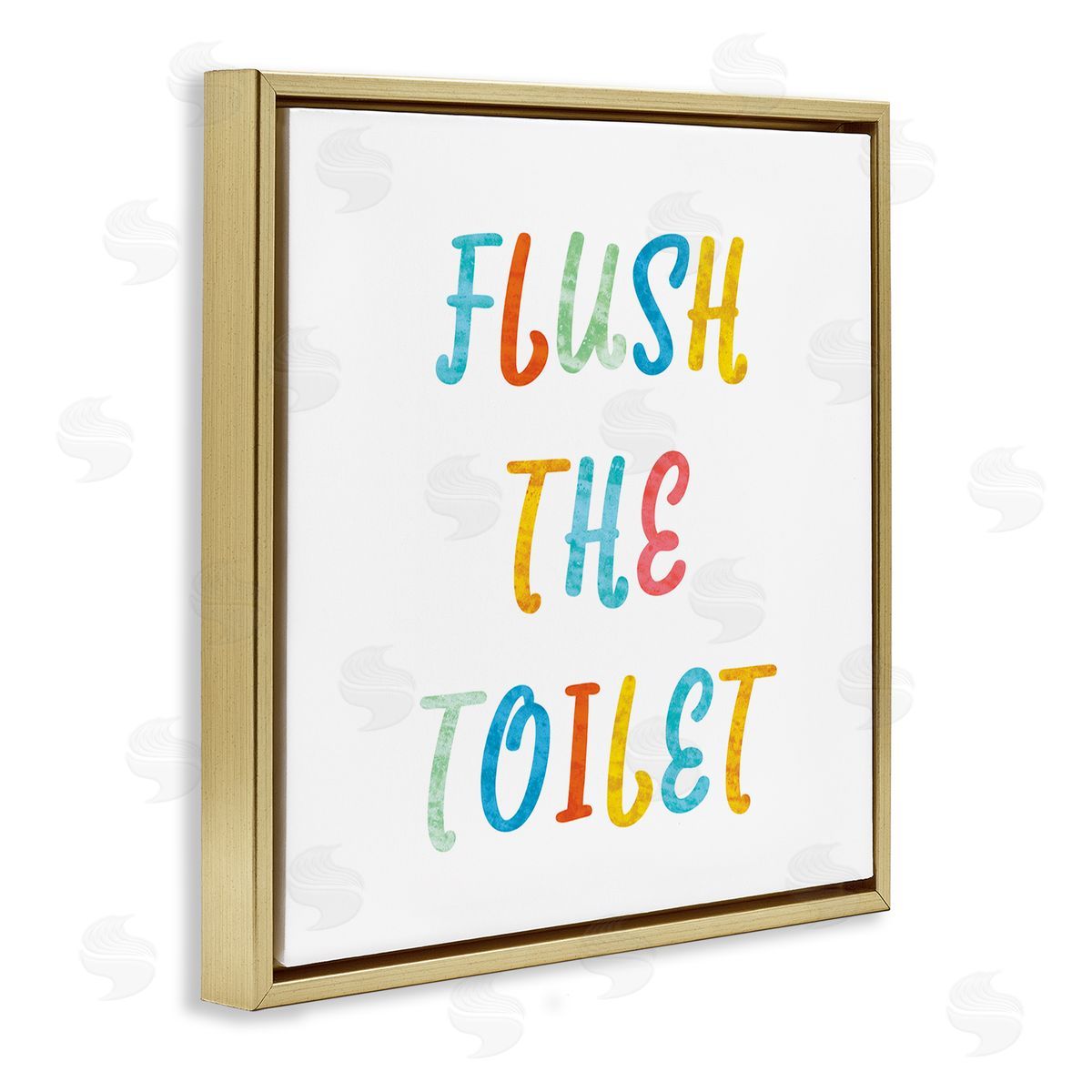 Stupell Studio Flush the Toilet Bathroom Rules Kids Typography Gold Floating Frame Canvas Wall Art Print
