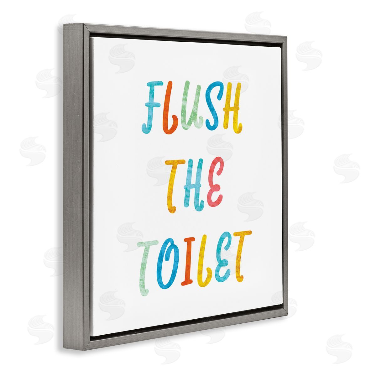 Stupell Studio Flush the Toilet Bathroom Rules Kids Typography Gray Floating Frame Canvas Wall Art Print