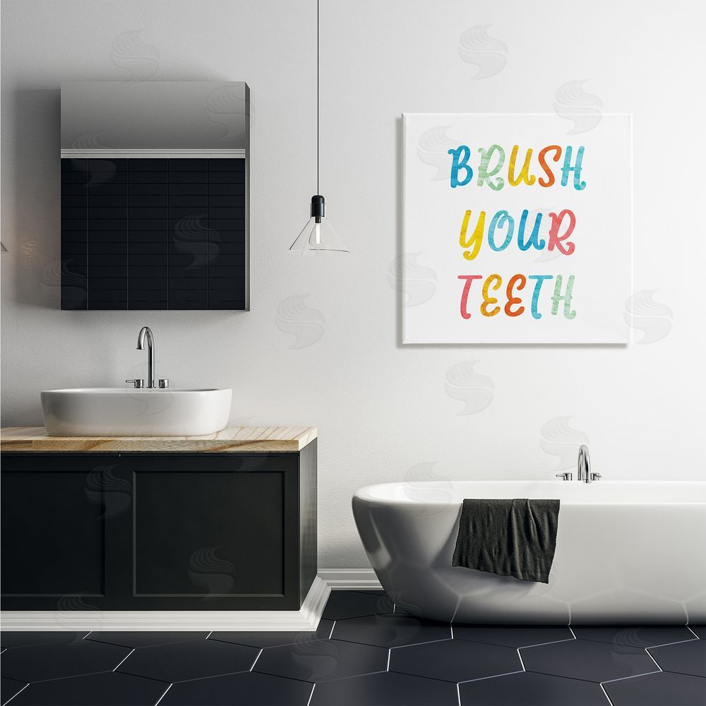 Stupell Studio Brush Your Teeth Dental Hygiene Kids Typography Canvas Wall Art in Room