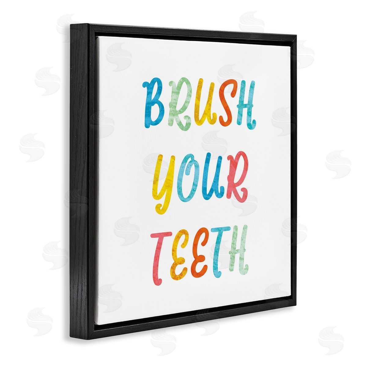 Stupell Studio Brush Your Teeth Dental Hygiene Kids Typography Black Floating Frame Canvas Wall Art Print
