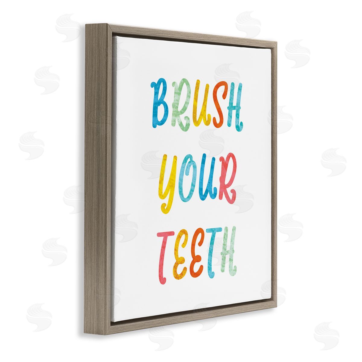 Stupell Studio Brush Your Teeth Dental Hygiene Kids Typography Brown Floating Frame Canvas Wall Art Print