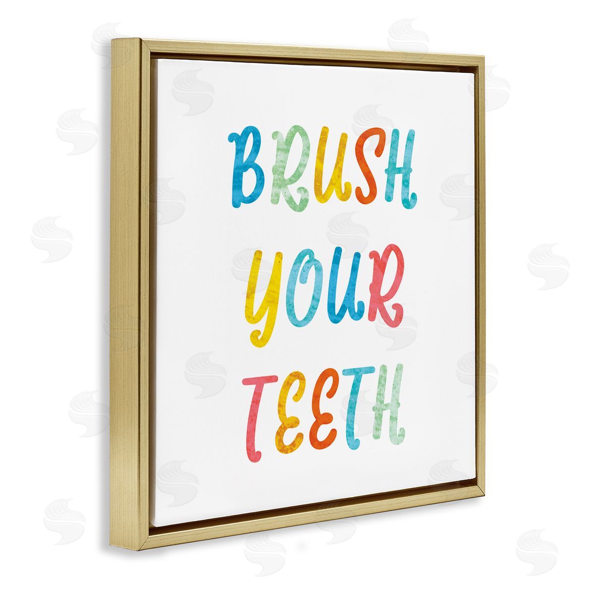 Stupell Studio Brush Your Teeth Dental Hygiene Kids Typography Gold Floating Frame Canvas Wall Art Print