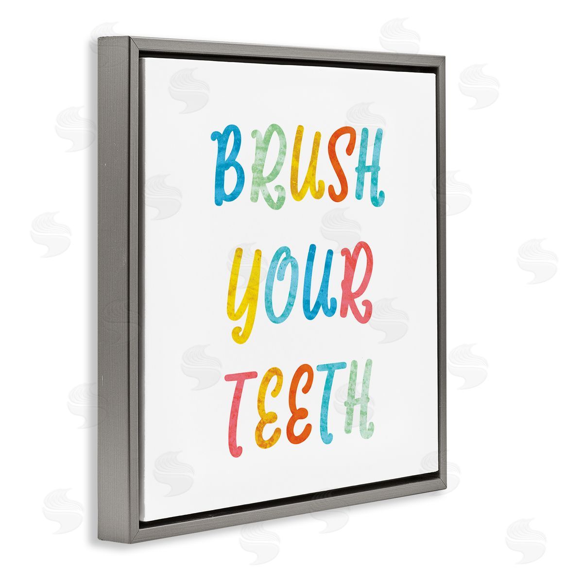 Stupell Studio Brush Your Teeth Dental Hygiene Kids Typography Gray Floating Frame Canvas Wall Art Print