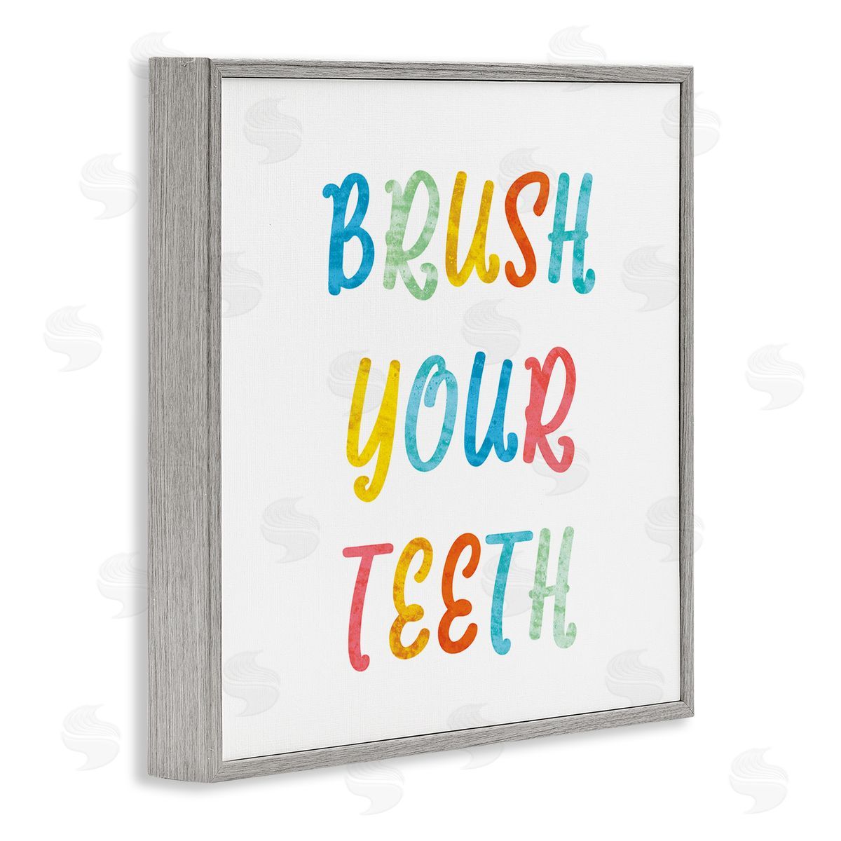 Stupell Studio Brush Your Teeth Dental Hygiene Kids Typography Gray Framed Glicee Wall Art Print