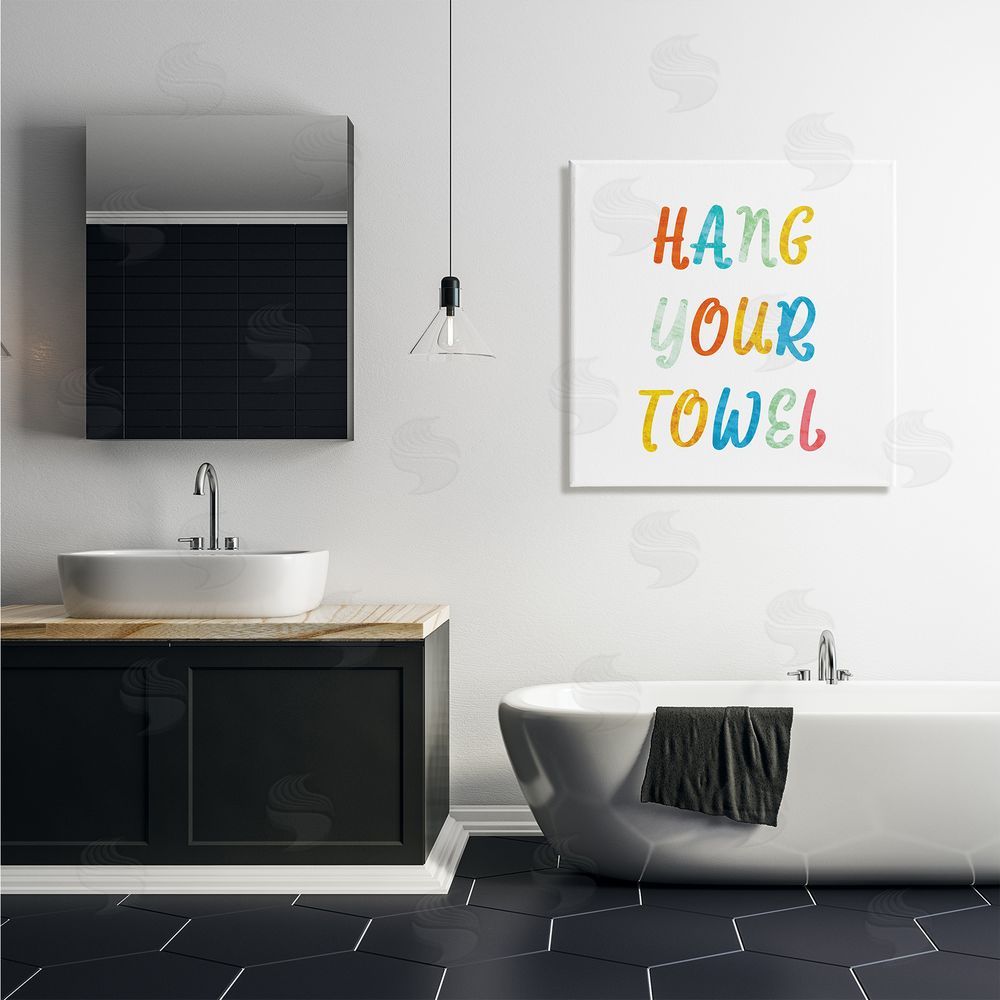 Stupell Studio Hang Your Towel Bathroom Rules Kids Typography Canvas Wall Art in Room