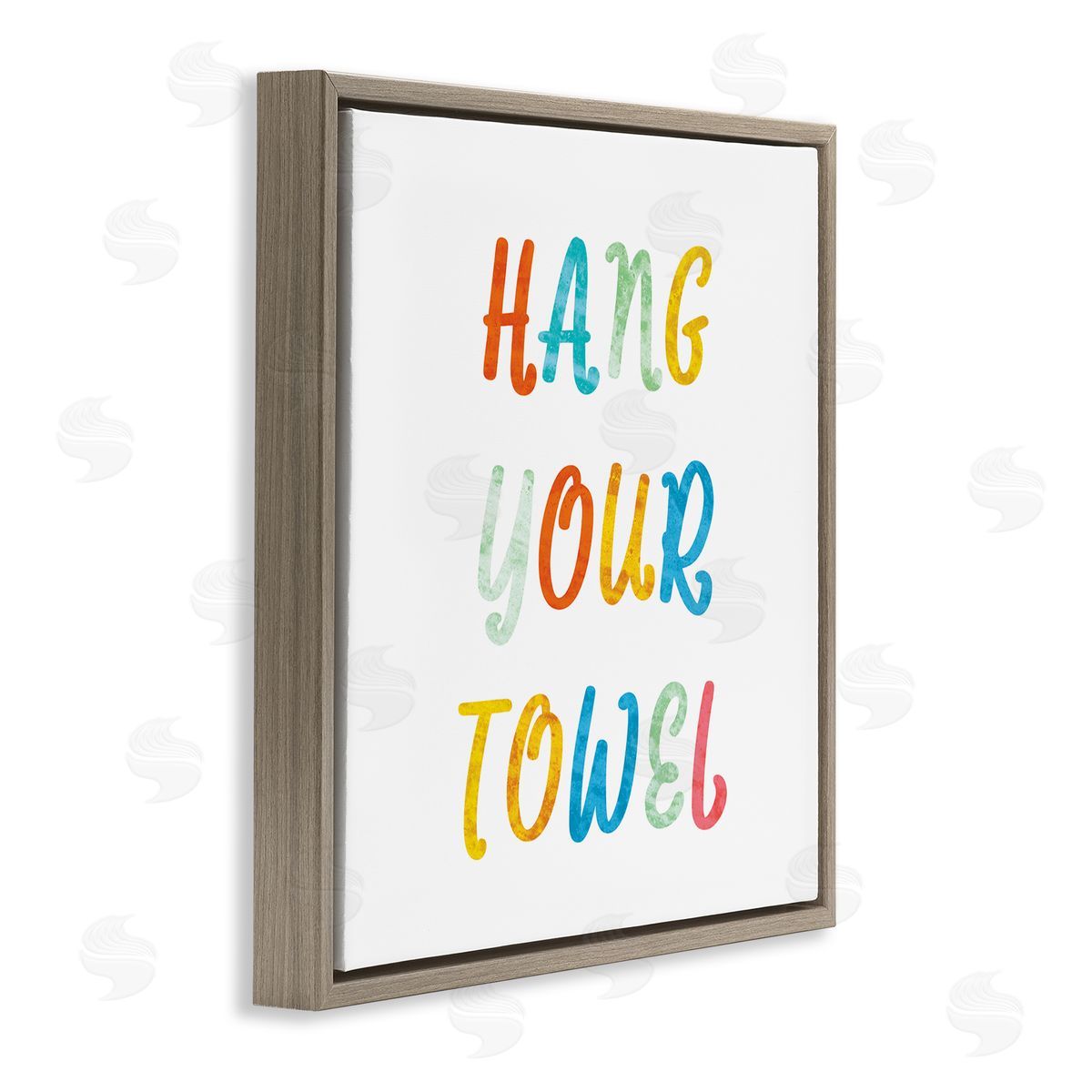Stupell Studio Hang Your Towel Bathroom Rules Kids Typography Brown Floating Frame Canvas Wall Art Print