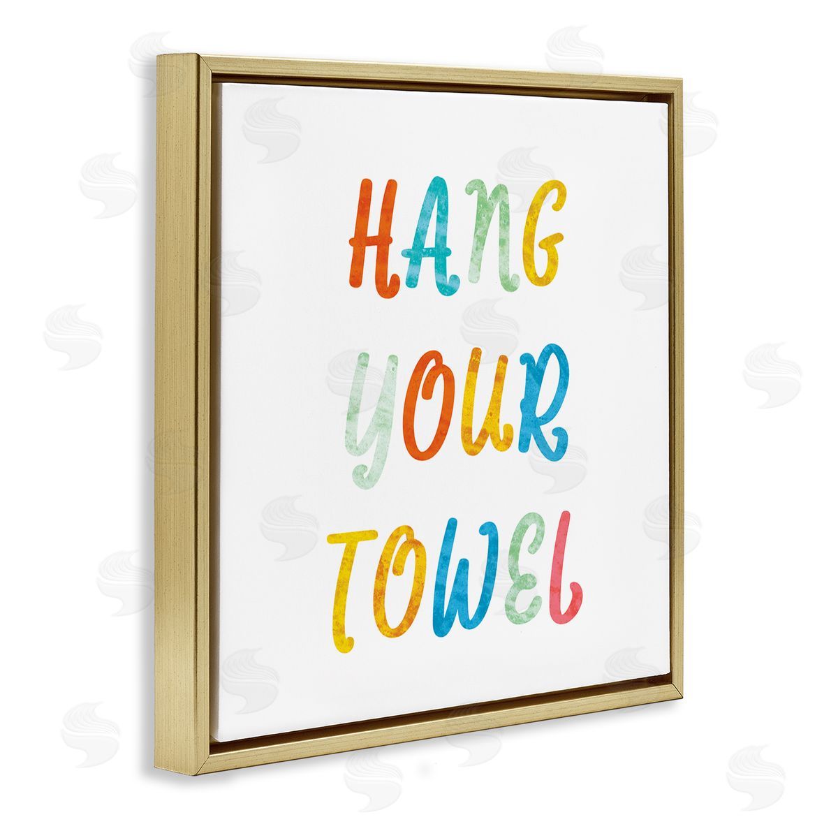 Stupell Studio Hang Your Towel Bathroom Rules Kids Typography Gold Floating Frame Canvas Wall Art Print