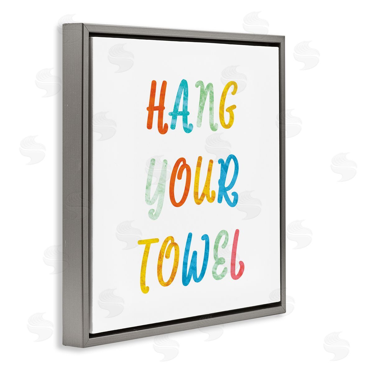 Stupell Studio Hang Your Towel Bathroom Rules Kids Typography Gray Floating Frame Canvas Wall Art Print