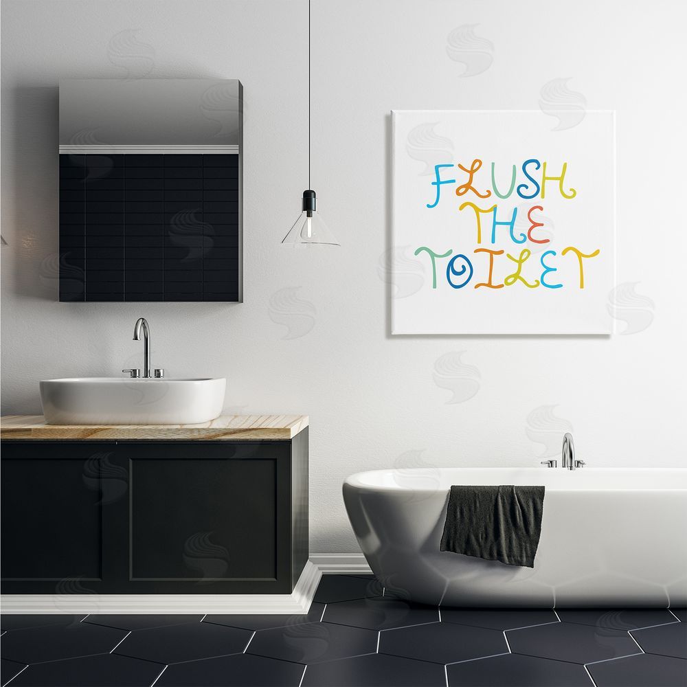 Stupell Studio Playful Kids Bathroom Sign Flush The Toilet Rules Canvas Wall Art in Room