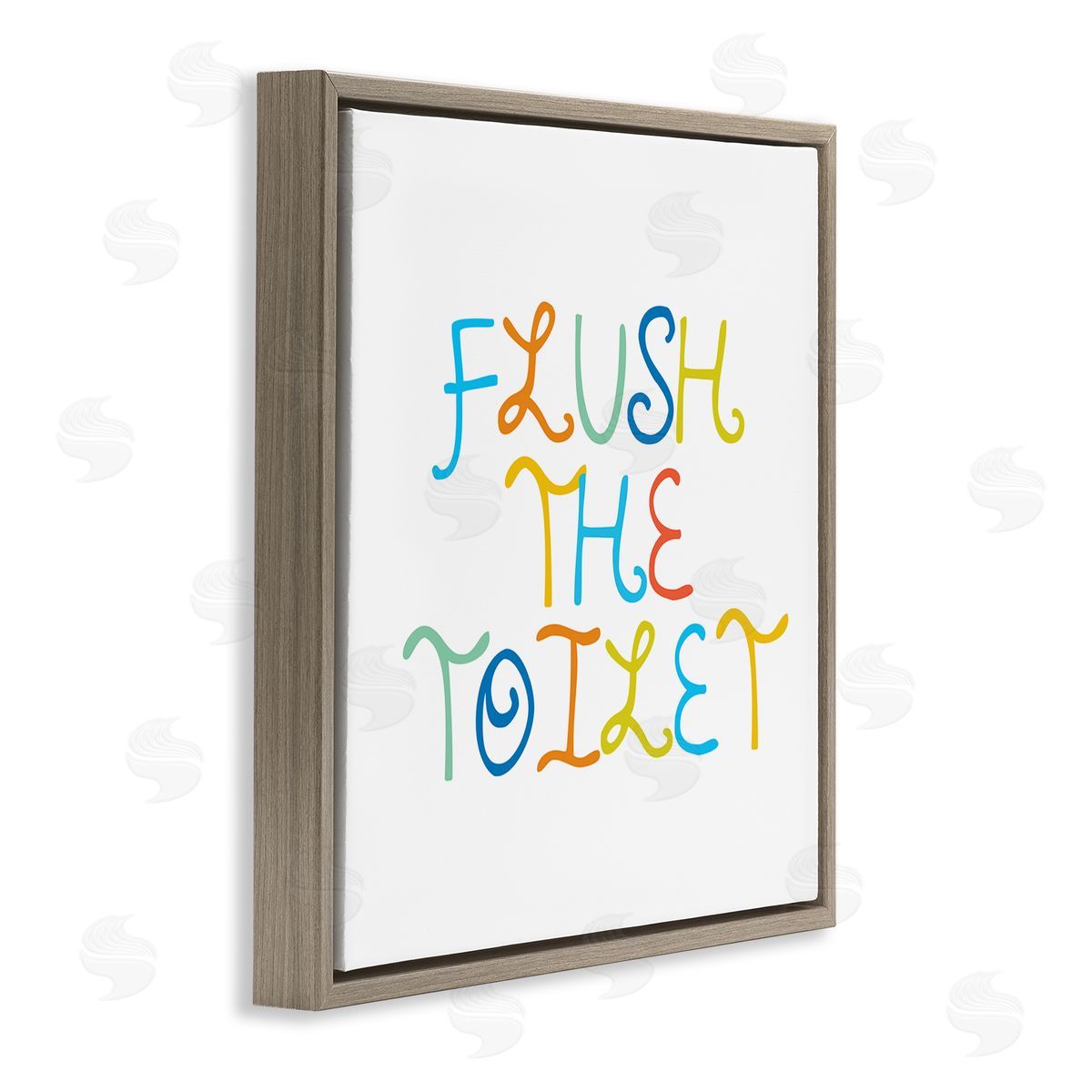 Stupell Studio Playful Kids Bathroom Sign Flush The Toilet Rules Brown Floating Frame Canvas Wall Art Print