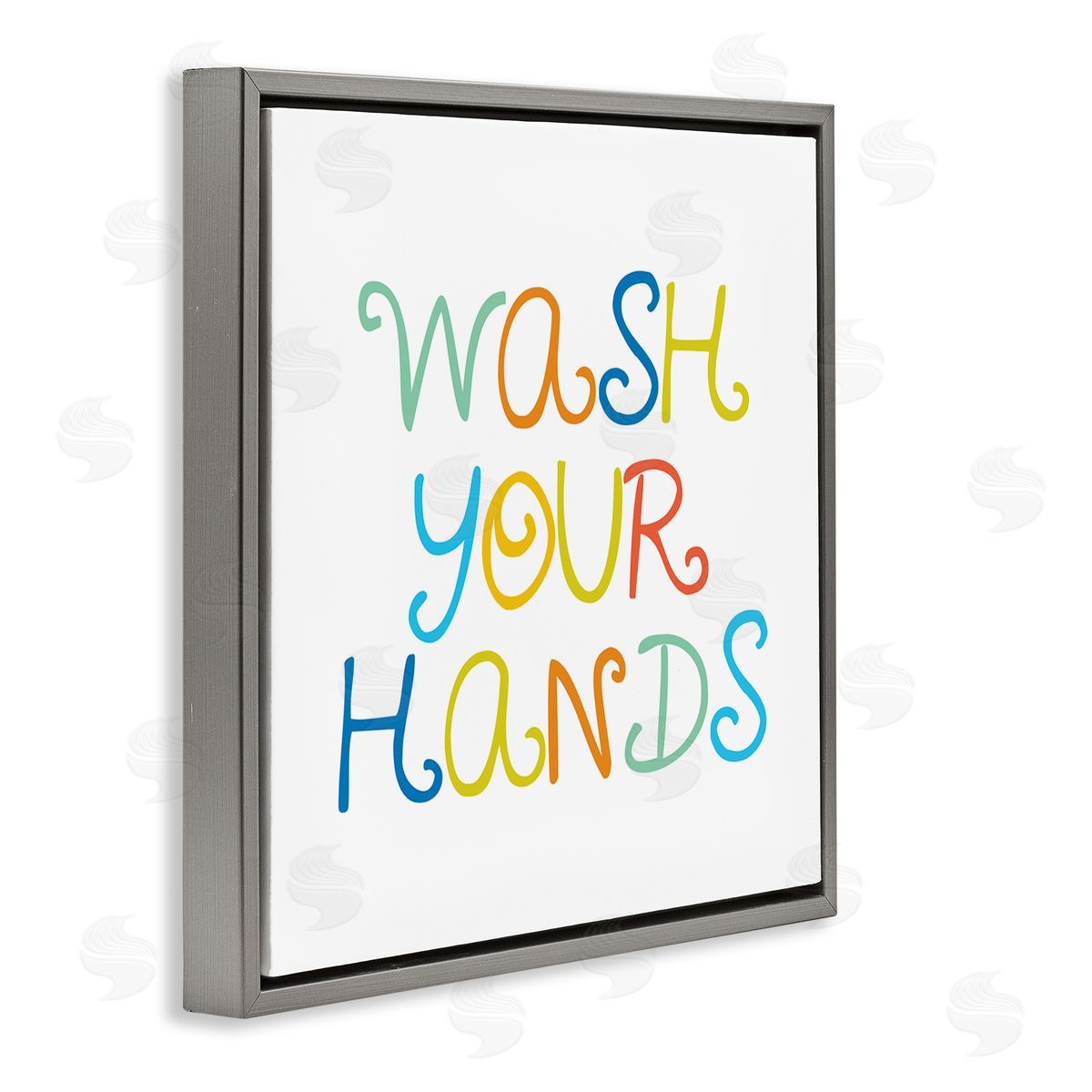 Stupell Studio Whimsical Kids Bathroom Phrase Wash Your Hands Rules Gray Floating Frame Canvas Wall Art Print