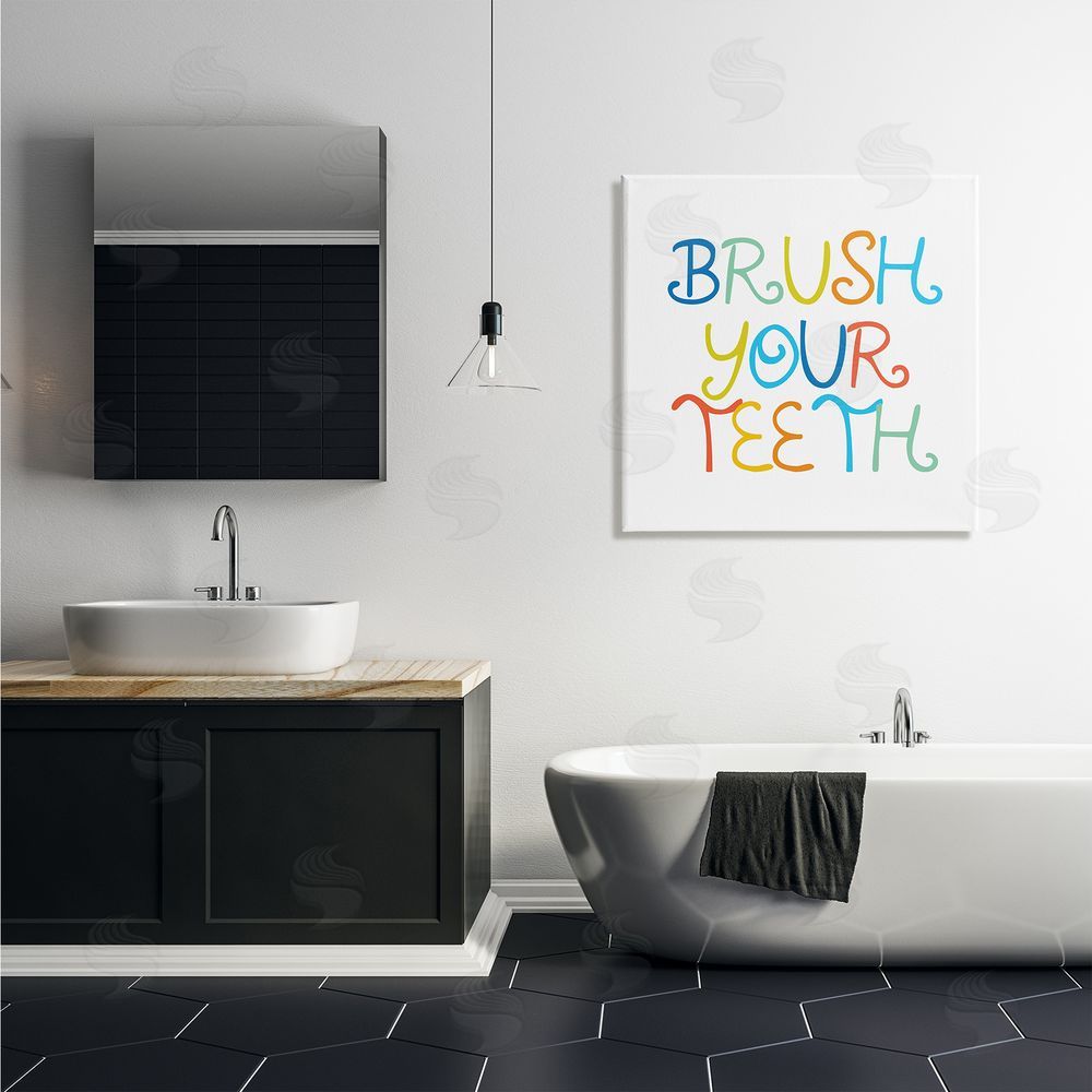 Stupell Studio Fun Kids Bathroom Sign Brush Your Teeth Rules Canvas Wall Art in Room