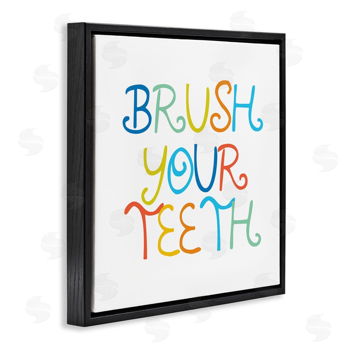 Stupell Studio Fun Kids Bathroom Sign Brush Your Teeth Rules Black Floating Frame Canvas Wall Art Print