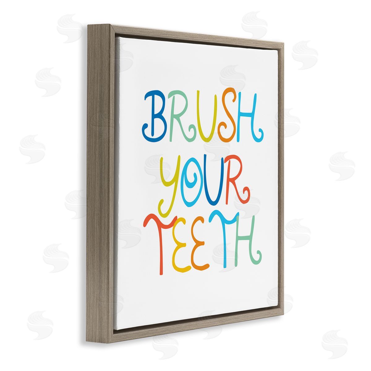 Stupell Studio Fun Kids Bathroom Sign Brush Your Teeth Rules Brown Floating Frame Canvas Wall Art Print