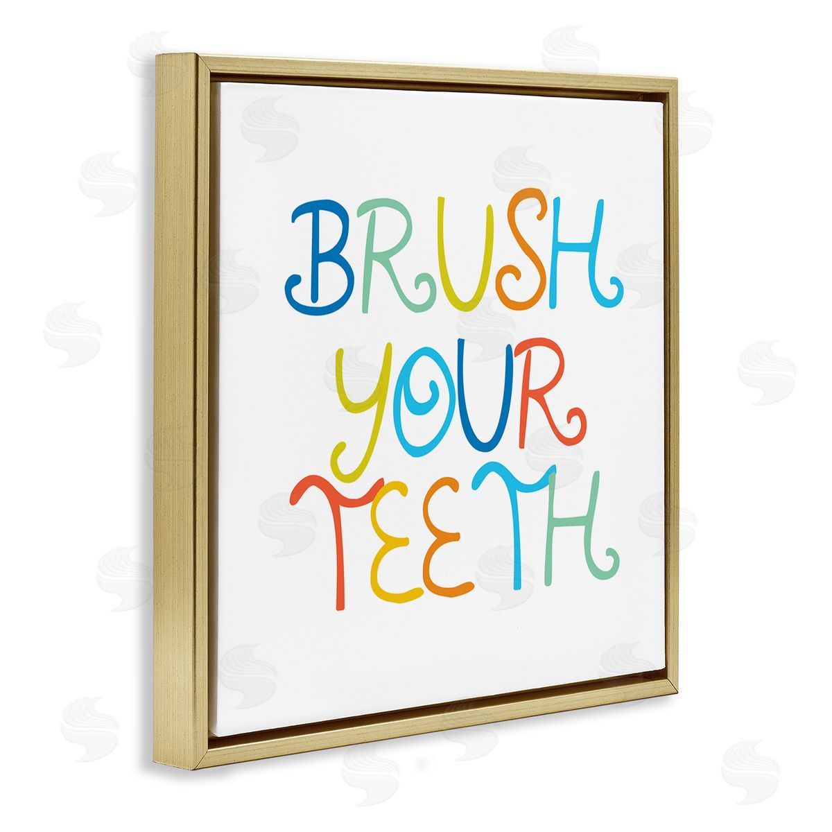 Stupell Studio Fun Kids Bathroom Sign Brush Your Teeth Rules Gold Floating Frame Canvas Wall Art Print