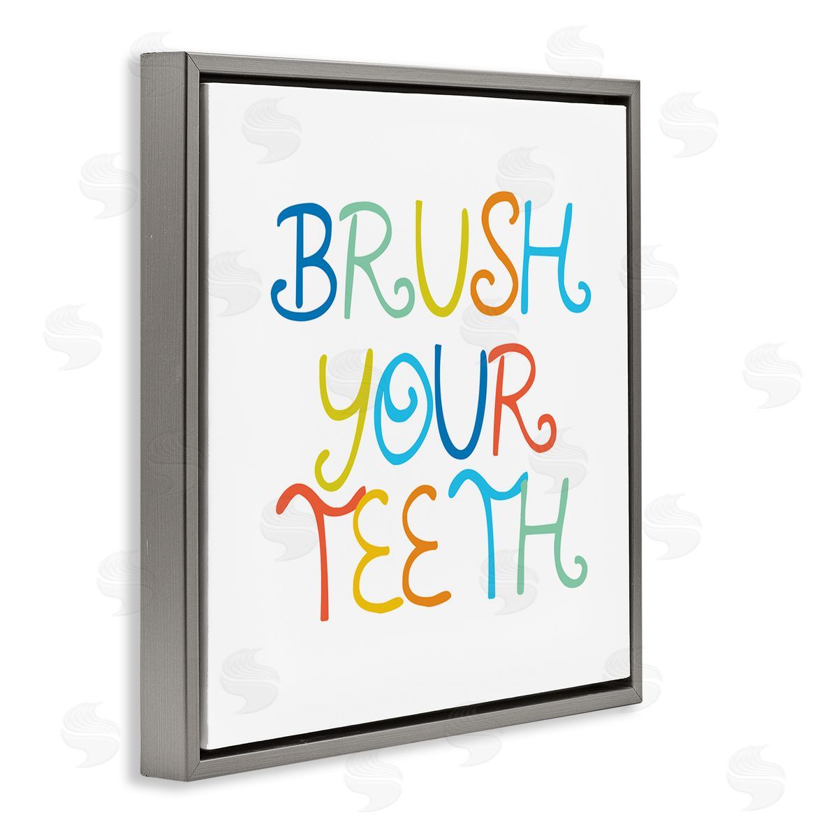 Stupell Studio Fun Kids Bathroom Sign Brush Your Teeth Rules Gray Floating Frame Canvas Wall Art Print