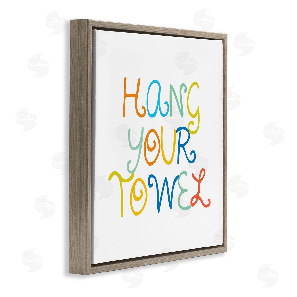 Stupell Studio Playful Children's Bathroom Rules Hang Your Towel Phrase Brown Floating Frame Canvas Wall Art Print