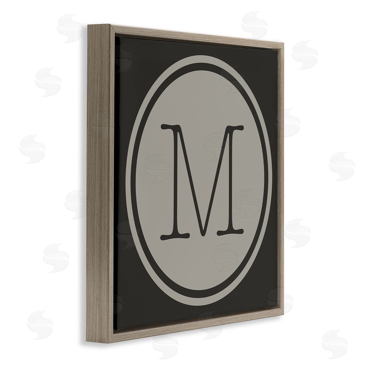 Ziwei Li Modern M Initial Circular Elevator Key Shape Brown Floating Frame Canvas Wall Art Print