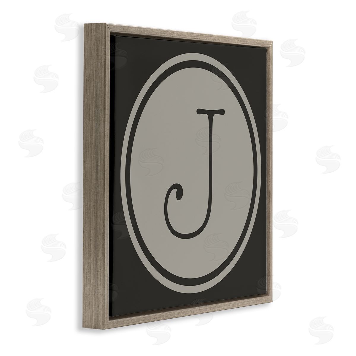 Ziwei Li Modern J Initial Round Elevator Key Shape Brown Floating Frame Canvas Wall Art Print