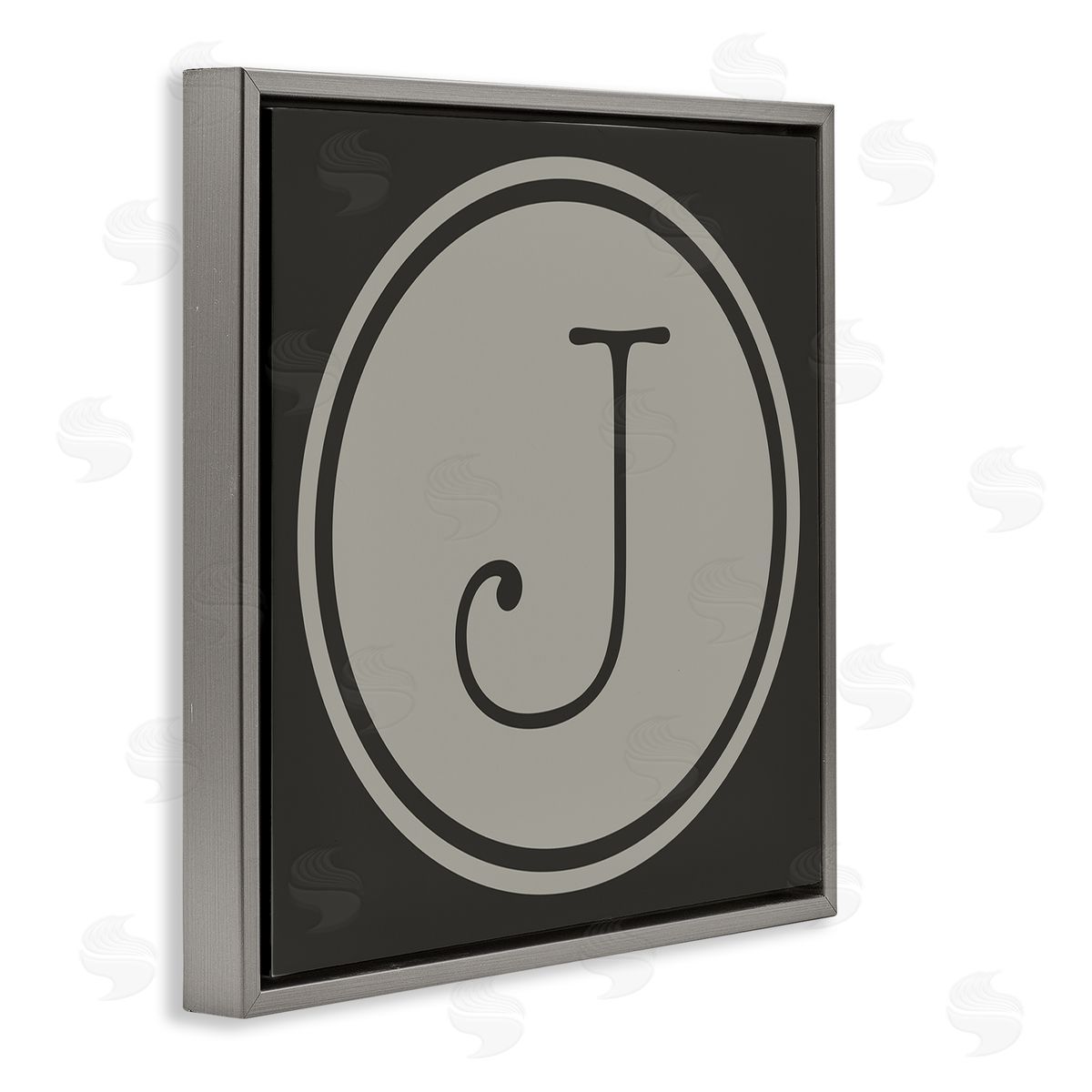 Ziwei Li Modern J Initial Round Elevator Key Shape Gray Floating Frame Canvas Wall Art Print