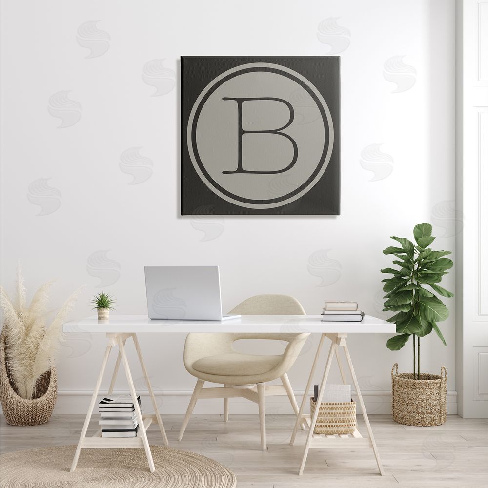 Ziwei Li Modern B Initial Round Elevator Key Shape Canvas Wall Art in Room