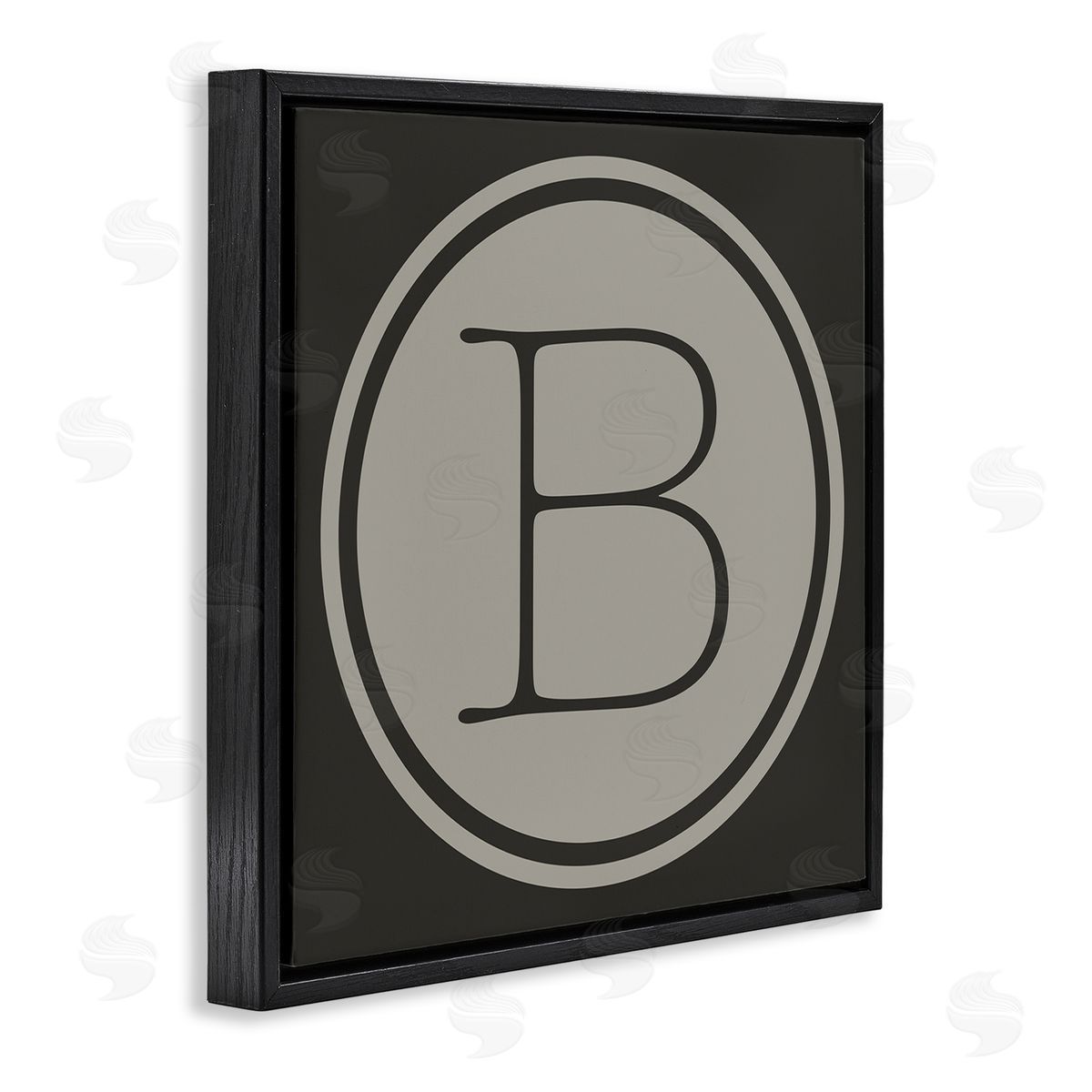 Ziwei Li Modern B Initial Round Elevator Key Shape Black Floating Frame Canvas Wall Art Print