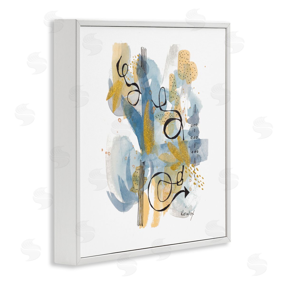 Krinlox Modern Directional Arrow Abstraction Blue Yellow Watercolor White Framed Glicee Wall Art Print