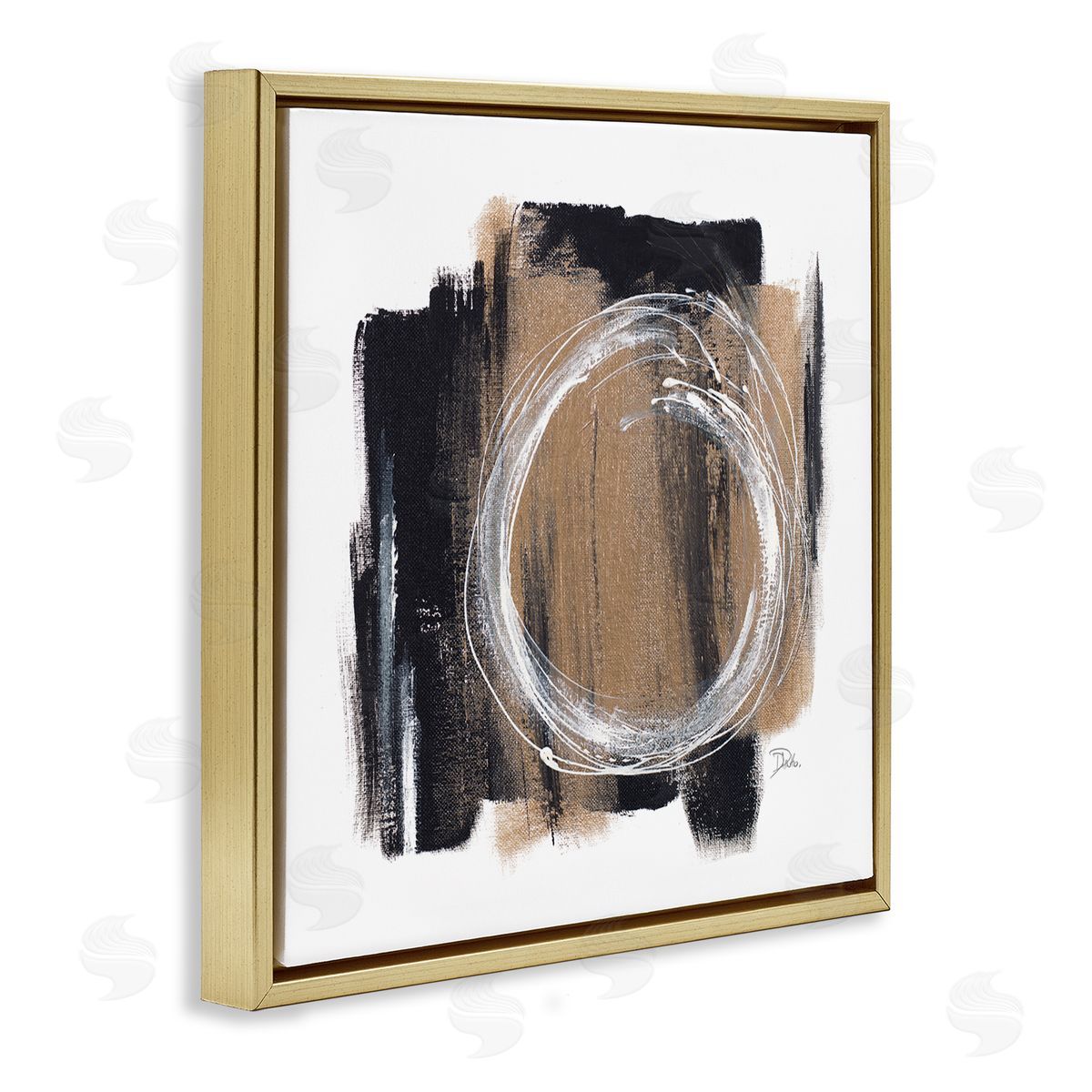Patricia Pinto Circular Spiral Abstraction over Rustic Black Brown Gold Floating Frame Canvas Wall Art Print