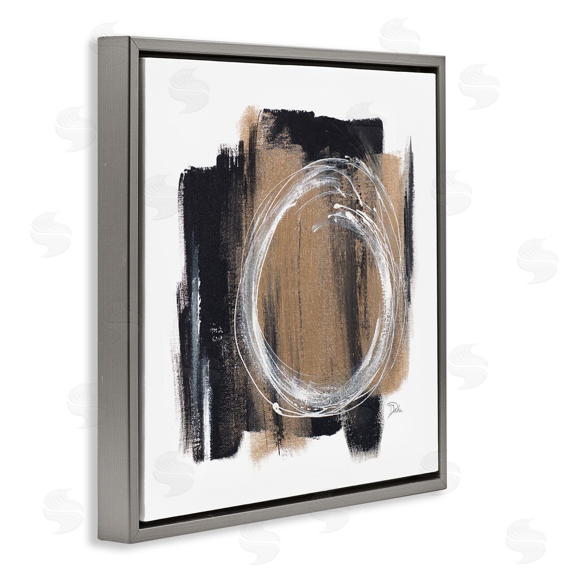 Patricia Pinto Circular Spiral Abstraction over Rustic Black Brown Gray Floating Frame Canvas Wall Art Print