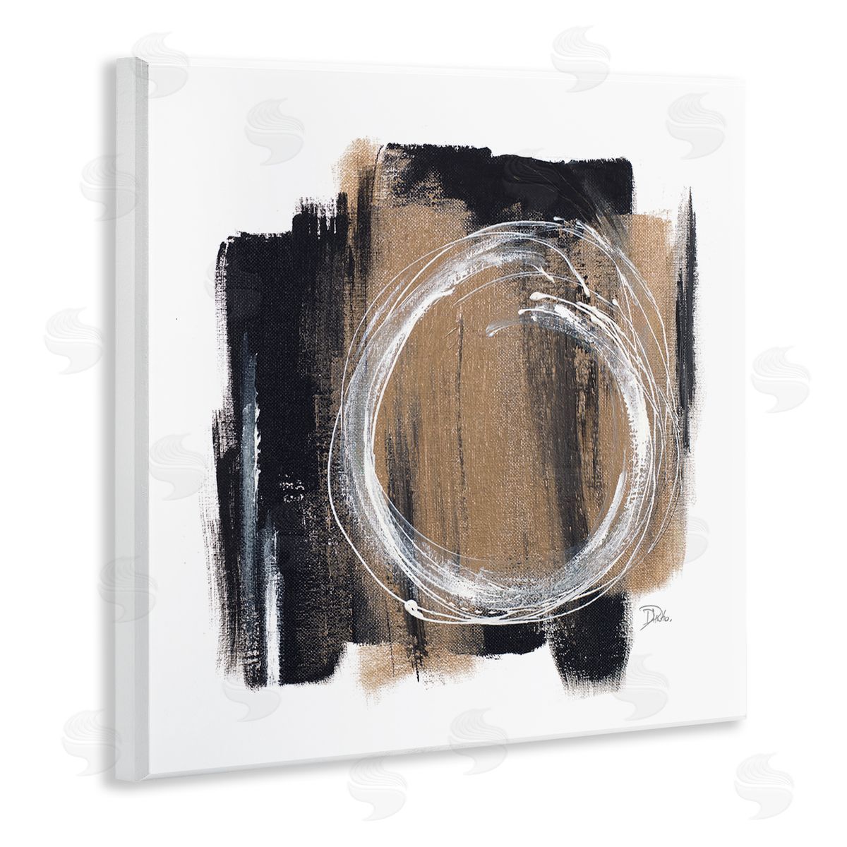 Patricia Pinto Circular Spiral Abstraction over Rustic Black Brown Wooden Wall Plaque Art Print