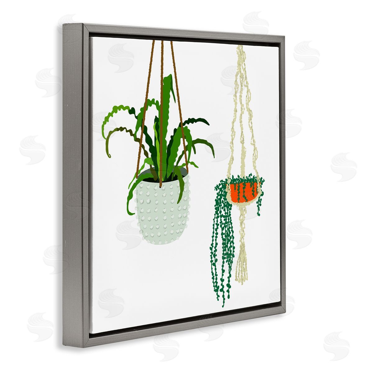 Jen Bucheli Chic Indoor Potted Plants Modern Fern Foliage Gray Floating Frame Canvas Wall Art Print