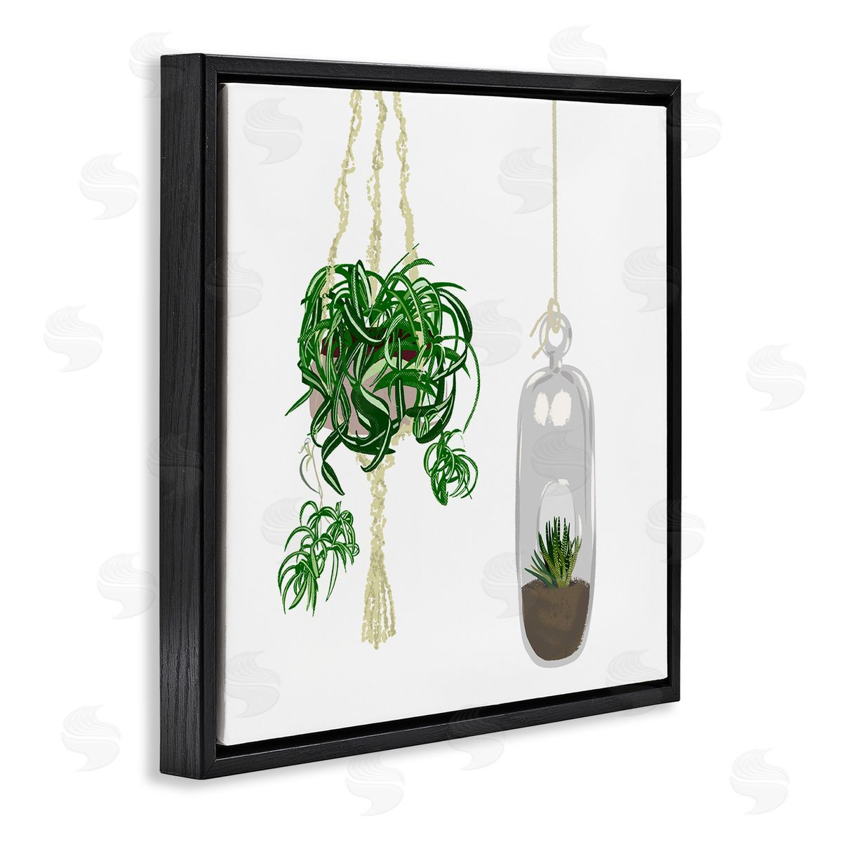Jen Bucheli Modern Indoor Potted Greenery Spider Plant Terrarium Black Floating Frame Canvas Wall Art Print