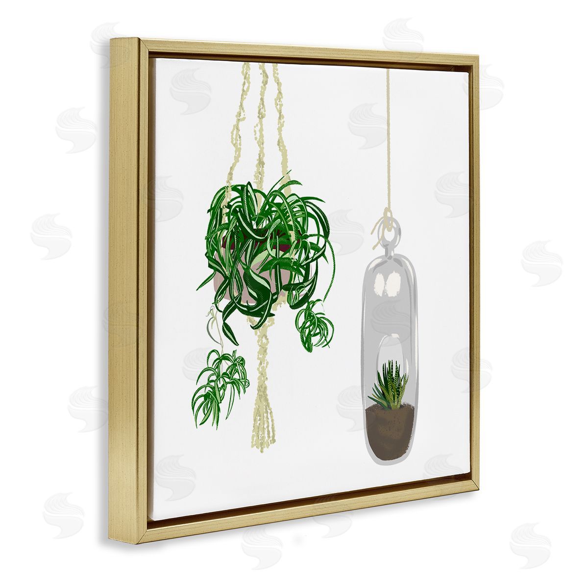 Jen Bucheli Modern Indoor Potted Greenery Spider Plant Terrarium Gold Floating Frame Canvas Wall Art Print