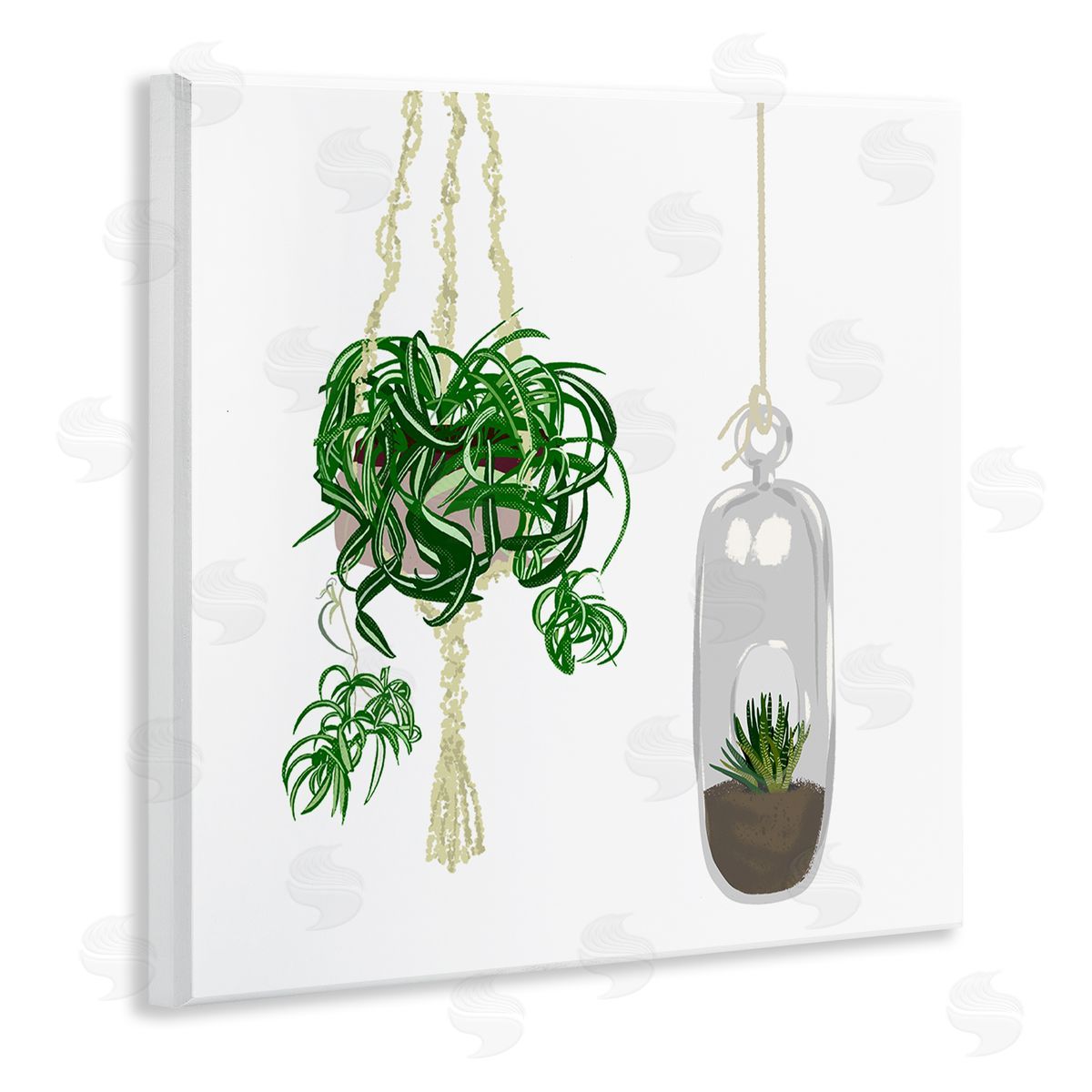 Jen Bucheli Modern Indoor Potted Greenery Spider Plant Terrarium Wooden Wall Plaque Art Print