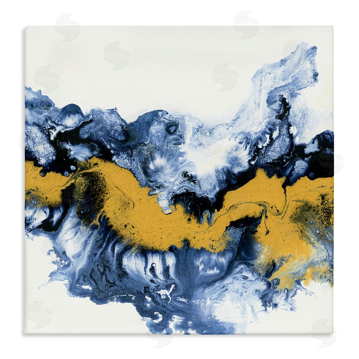 Liz Jardine Abstract Paint Infusion Fluid Blue Yellow Integration Stretched Canvas Wall Art Print