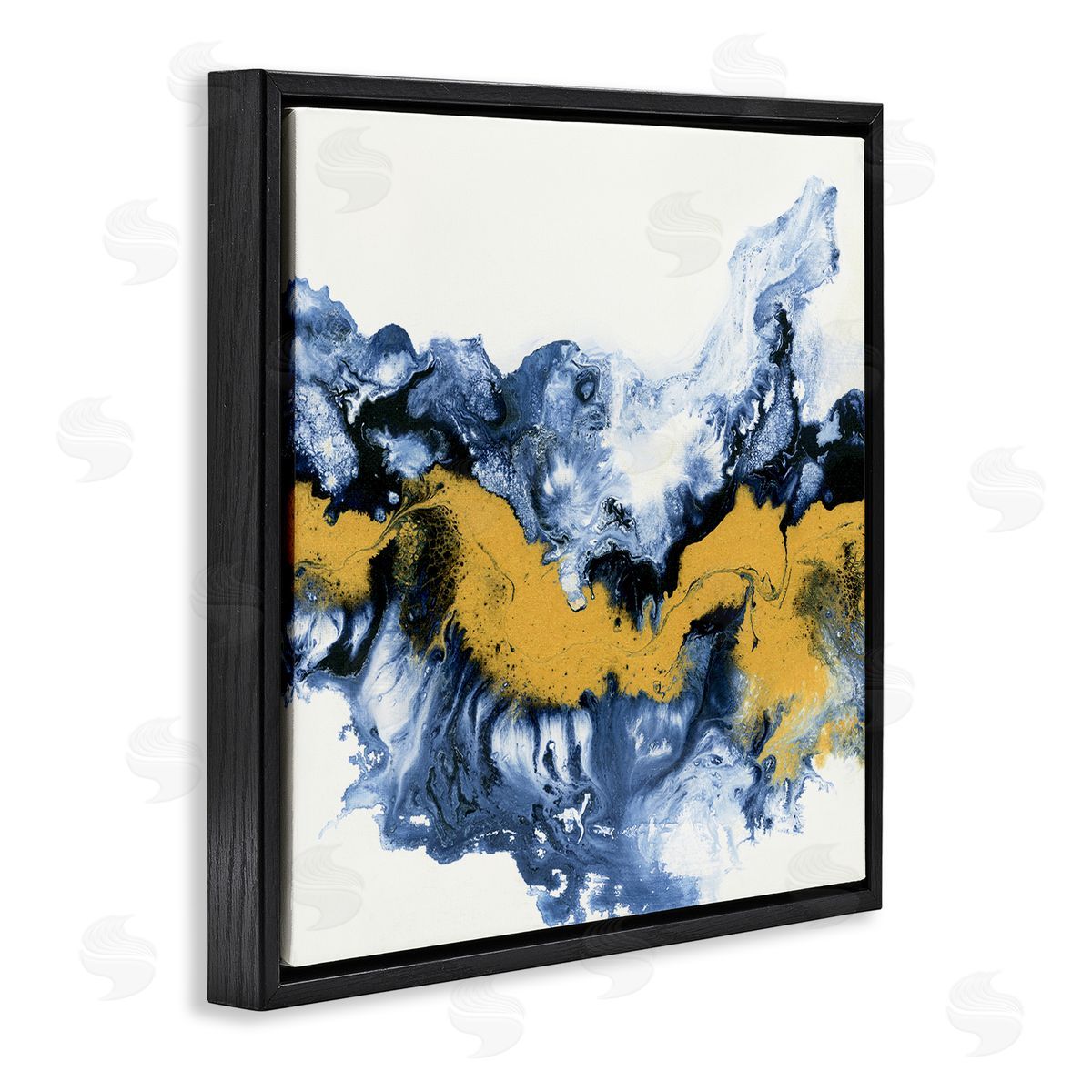 Liz Jardine Abstract Paint Infusion Fluid Blue Yellow Integration Black Floating Frame Canvas Wall Art Print