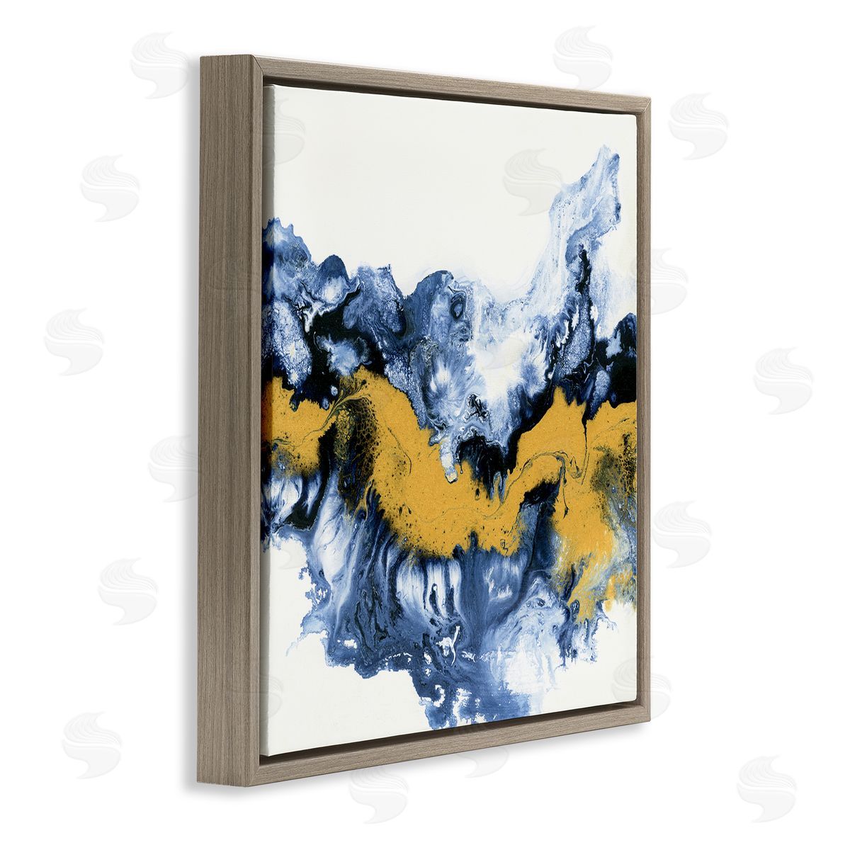 Liz Jardine Abstract Paint Infusion Fluid Blue Yellow Integration Brown Floating Frame Canvas Wall Art Print