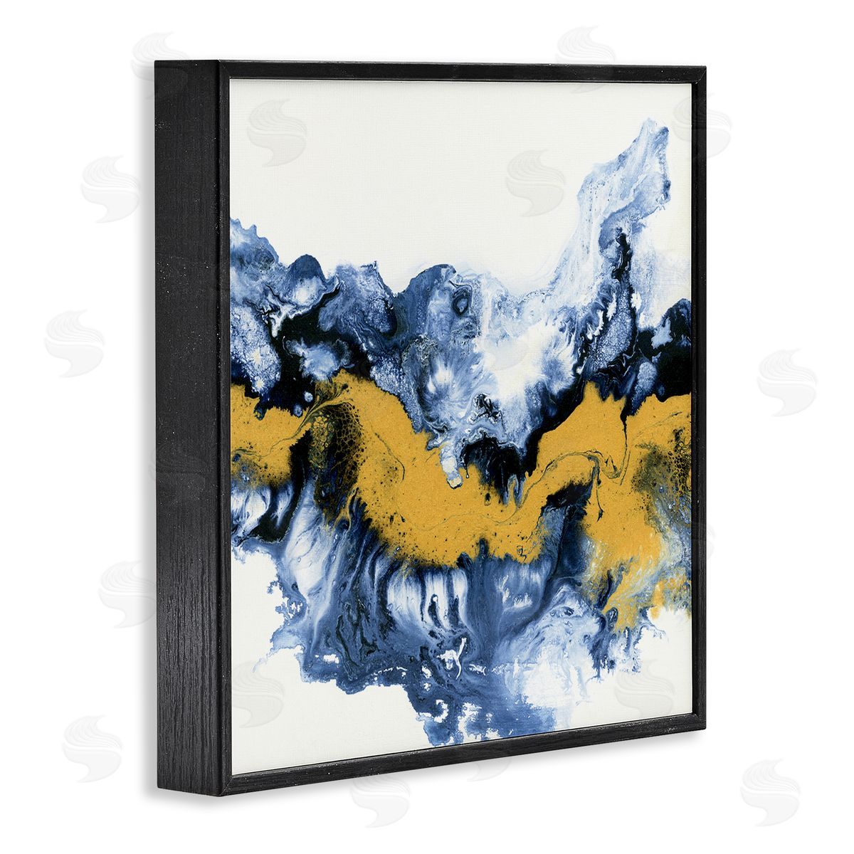 Liz Jardine Abstract Paint Infusion Fluid Blue Yellow Integration Black Framed Glicee Wall Art Print