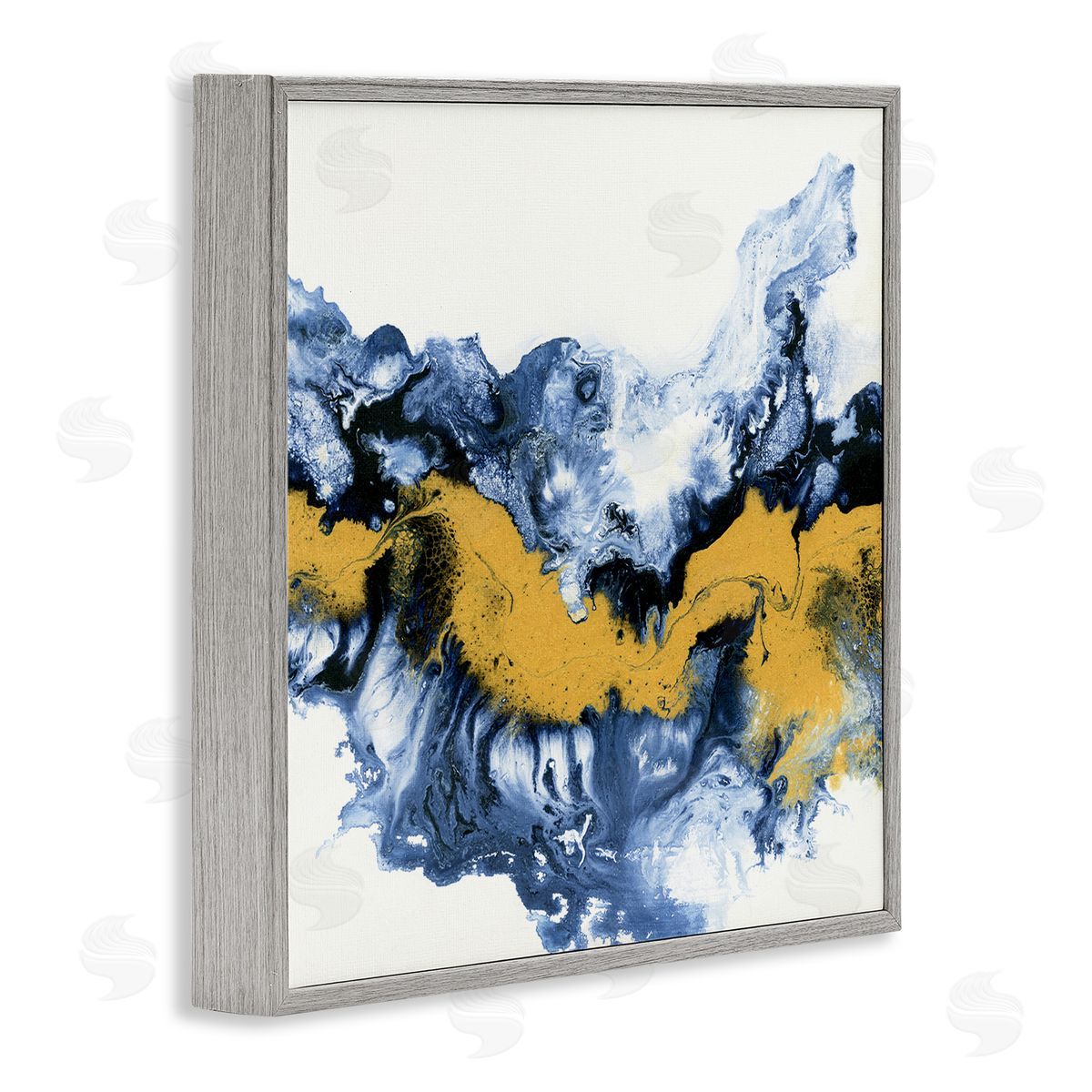 Liz Jardine Abstract Paint Infusion Fluid Blue Yellow Integration Gray Framed Glicee Wall Art Print