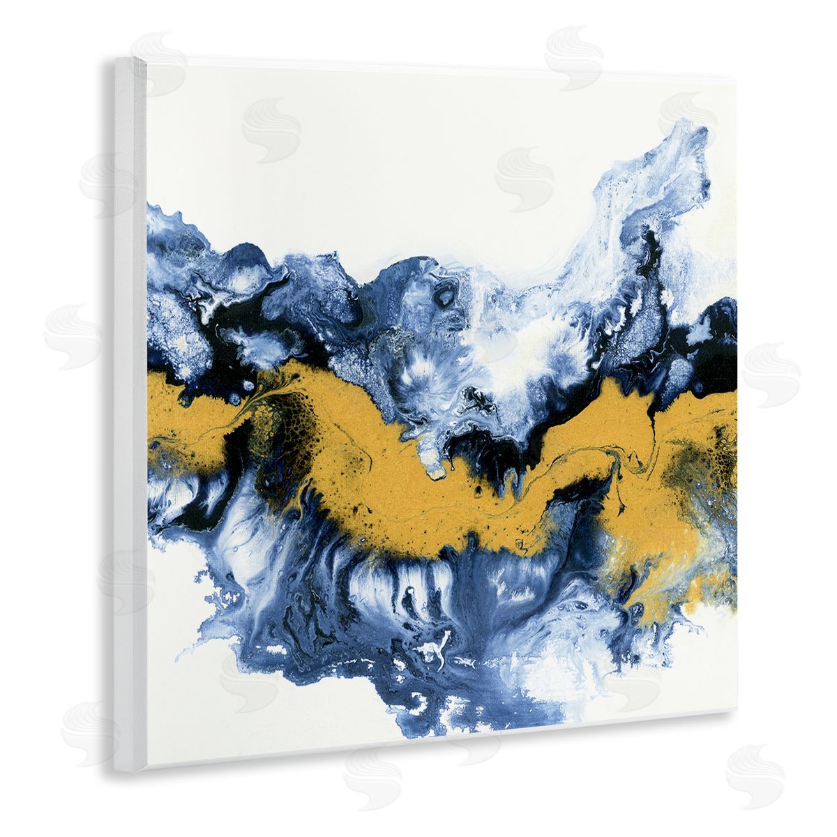 Liz Jardine Abstract Paint Infusion Fluid Blue Yellow Integration Wooden Wall Plaque Art Print
