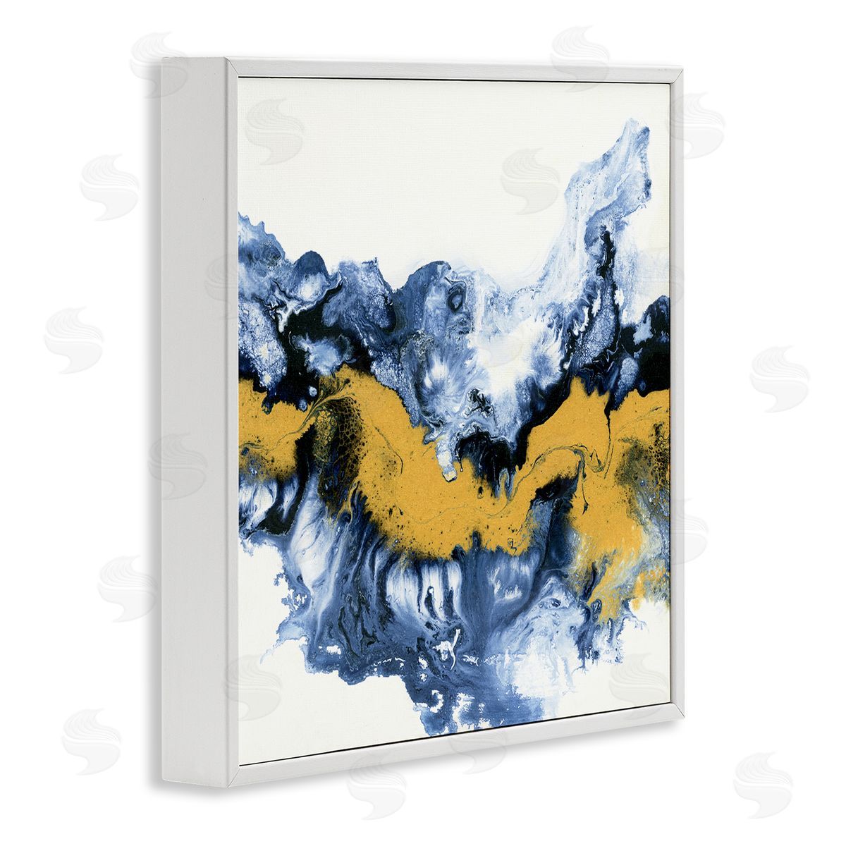 Liz Jardine Abstract Paint Infusion Fluid Blue Yellow Integration White Framed Glicee Wall Art Print