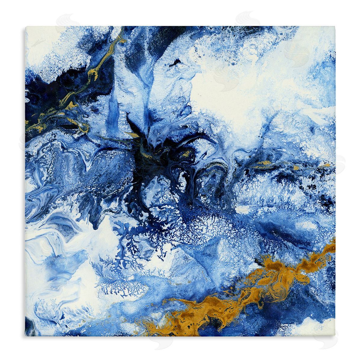 Liz Jardine Water Movement Abstraction Fluid Yellow Blue Design Stretched Canvas Wall Art Print